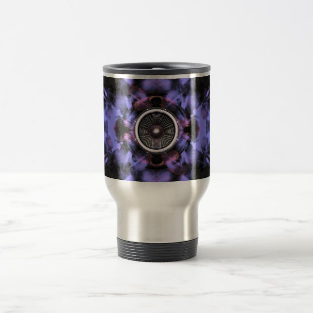 Music speaker on a purple background travel mug (Center)