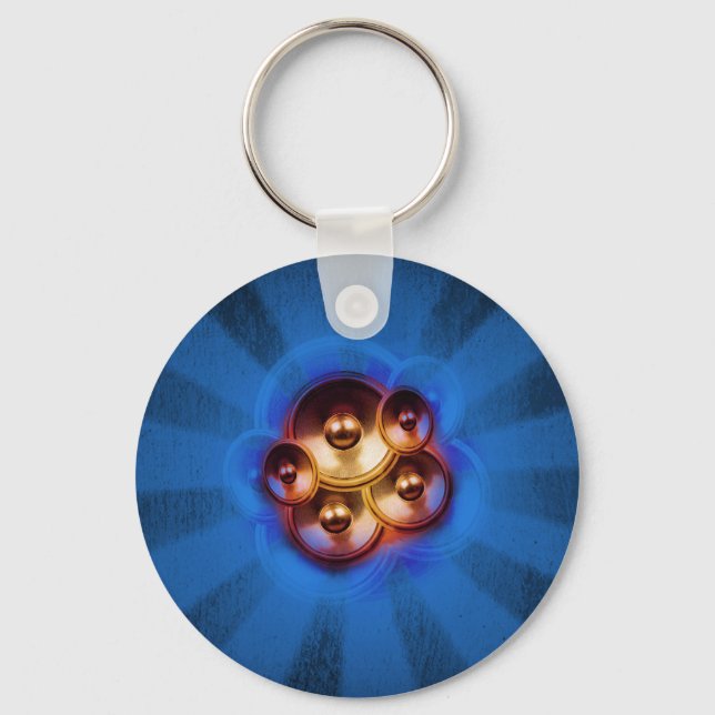 Music speakers and blue sunburst key ring (Front)