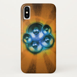 Music speakers and orange sunburst iPhone x case