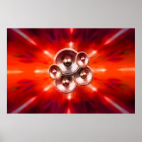 Music speakers and red party lights poster