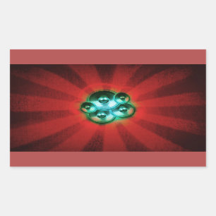 Music speakers and red sunburst rectangular sticker