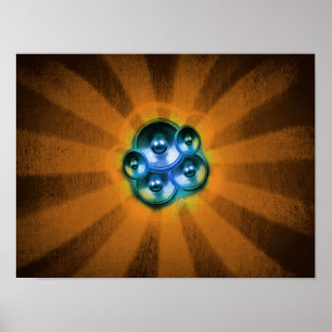 Music speakers and sunburst poster