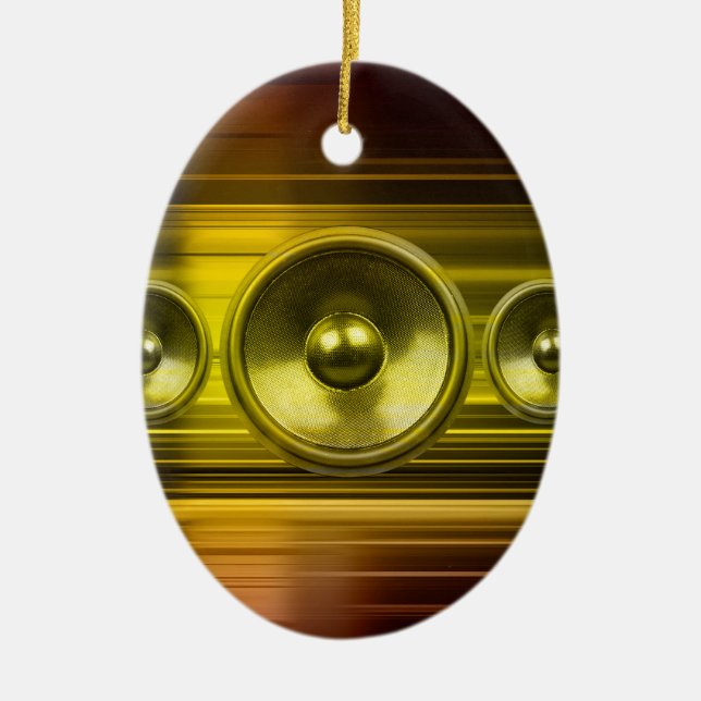 Music speakers with gold light streaks ceramic tree decoration (Front)