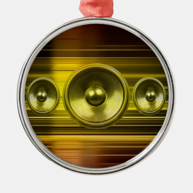 Music speakers with gold light streaks metal tree decoration (Front)