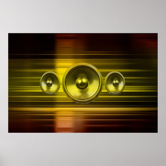 Music speakers with gold light streaks poster (Front)