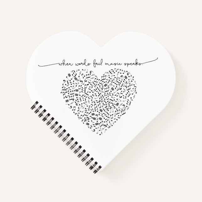 Music Speaks Heart (Black Text) Custom Colour Notebook (Front)