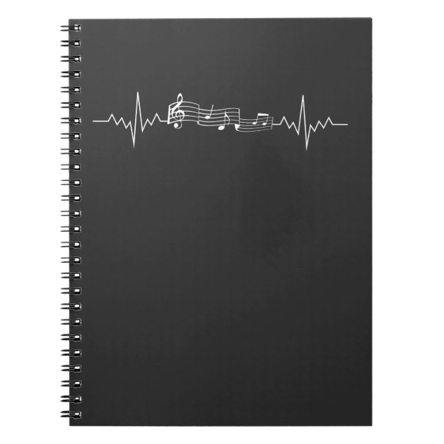 Music Staff Heartbeat to Music Notes White Notebook (Front)