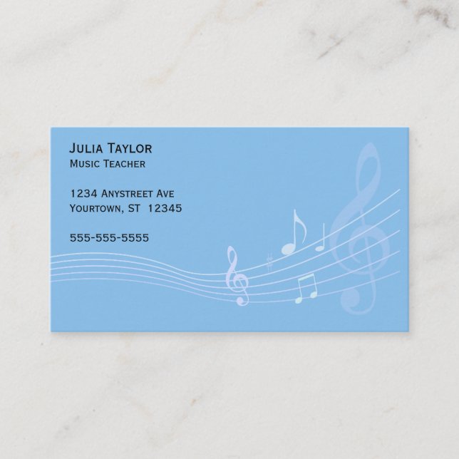 Music Staff Wave Music Teacher Business Card (Front)