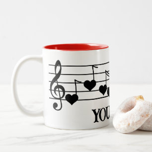 Music Staff with Black Heart Notes Customised Two-Tone Coffee Mug