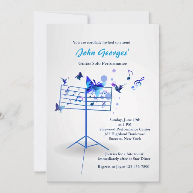 Music Stand Blue Invitation (Front)