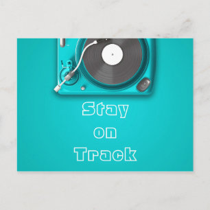 Music stay on track quote retro vinyl postcard