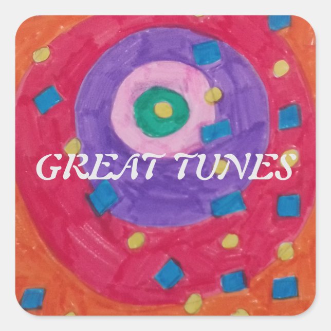 MUSIC STICKERS BY ARTIST PAULA REILLY. (Front)