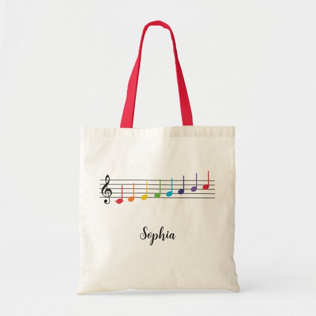 Music Student Rainbow Musical Scale Name Tote Bag (Front)