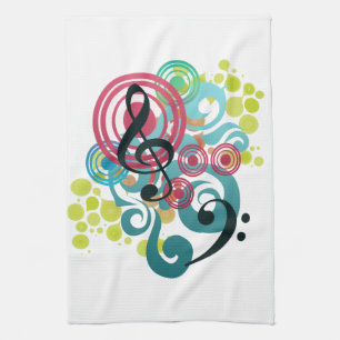 Music swirl kitchen tea towel