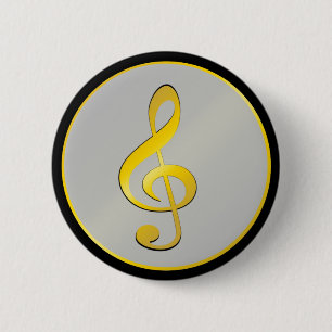 Music Symbol Clef Notes in Gold Black 6 Cm Round Badge