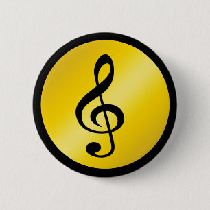 Music Symbol Clef Notes in Gold Black 6 Cm Round Badge