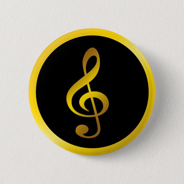 Music Symbol Clef Notes in Gold Black 6 Cm Round Badge (Front)