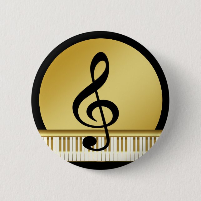 Music Symbol Clef Notes in Piano Gold Black 6 Cm Round Badge (Front)