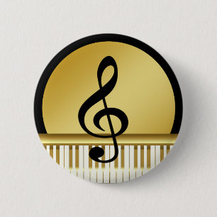 Music Symbol Clef Notes in Piano Gold Black 6 Cm Round Badge