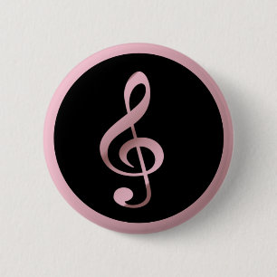 Music Symbol Clef Notes in Rose Gold Black 6 Cm Round Badge
