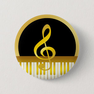Music Symbol Gold Piano Board Clef Notes 6 Cm Round Badge