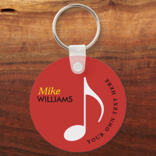 music symbol red keychain with name