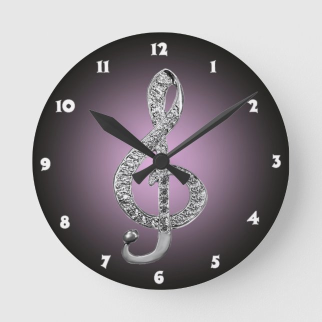 Music Symbols G-clef Round Clock (Front)