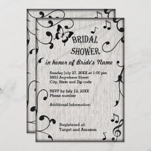 Music Symbols, Leaves, Grey Bridal Shower invite
