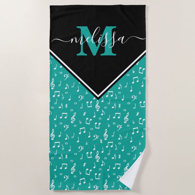 Music symbols personalised   beach towel (Front)