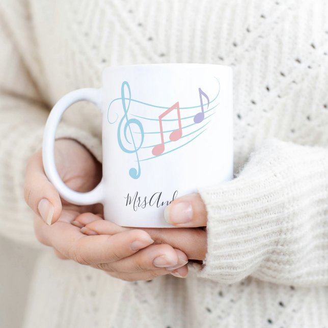 Music Teacher Appreciation Treble Clef Music Notes Two-Tone Coffee Mug (Creator Uploaded)