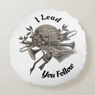 Music Teacher Band Conductor Vintage Instruments Round Cushion