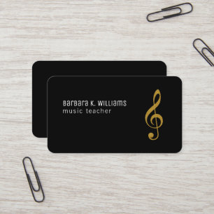 Music teacher black business card with music note
