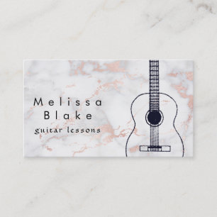 music teacher black guitar on pink marble business card