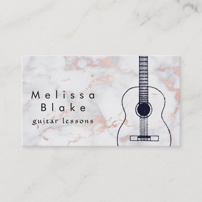 music teacher black guitar on pink marble business card (Front)