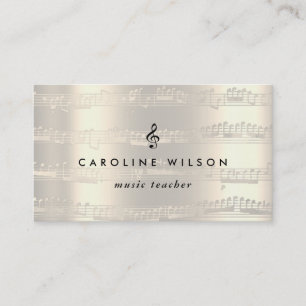 music teacher black treble clef on faux metal business card