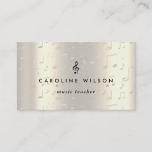 music teacher black treble clef on faux metal business card