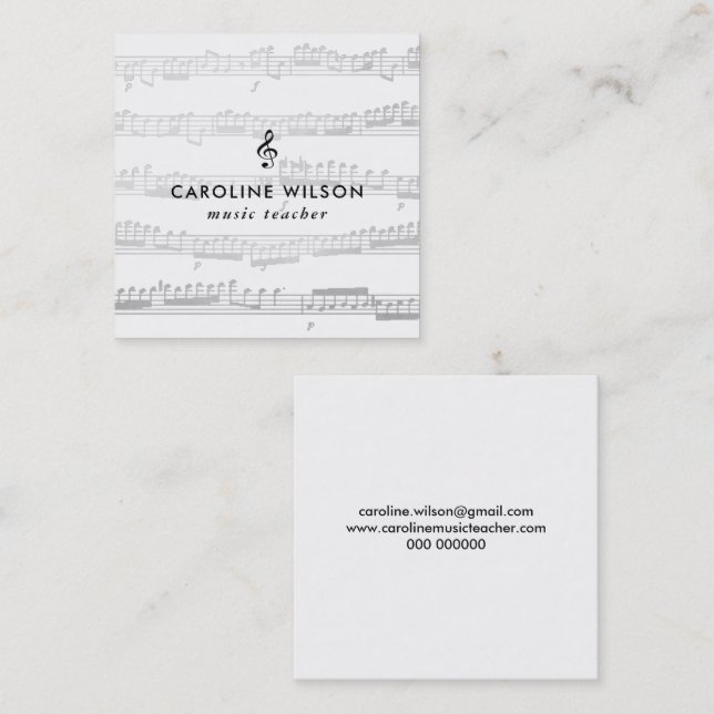music teacher black treble clef square business card (Front/Back)