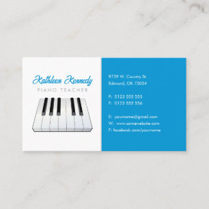 Music Teacher   Black White Piano Keys Business Card