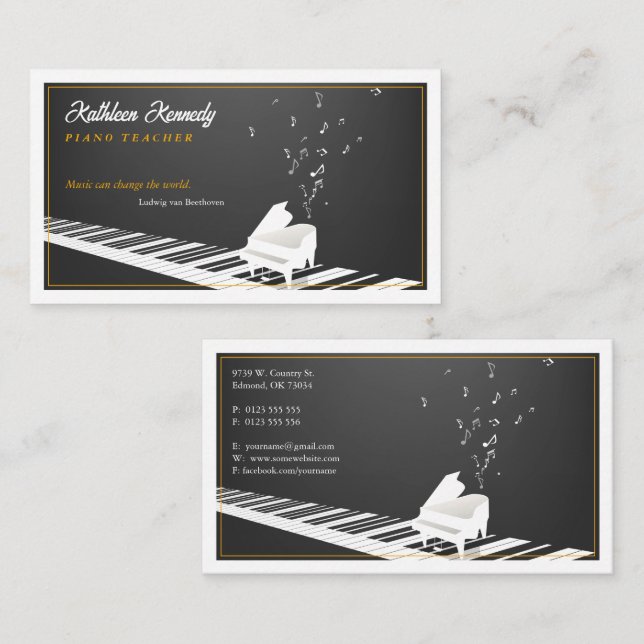 Music Teacher | Black White Piano Keys Business Card (Front/Back)