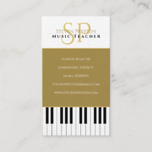 Music Teacher   Black White Piano Keys Business Card