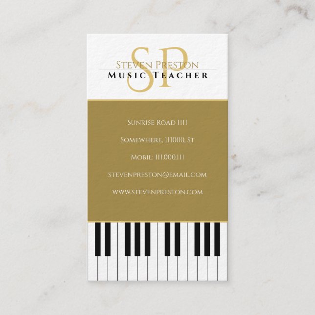 Music Teacher | Black White Piano Keys Business Card (Front)
