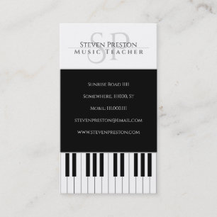Music Teacher   Black White Piano Keys Business Card