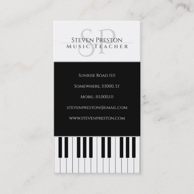 Music Teacher | Black White Piano Keys Business Card (Front)