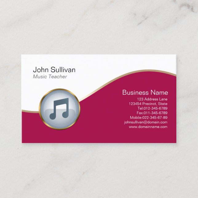 Music Teacher Business Card Music Note Icon (Front)