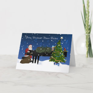 Music Teacher Card With Santa Playing Piano