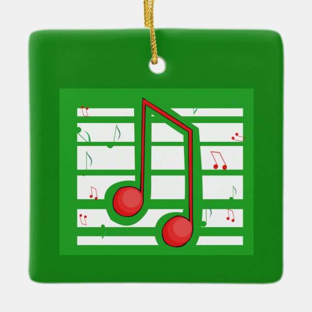 Music Teacher Christmas, Notes on Green Ceramic Ornament (Front)
