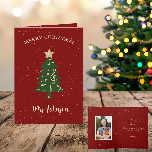 Music Teacher Christmas Tree Photo Holiday Card (Creator Uploaded)