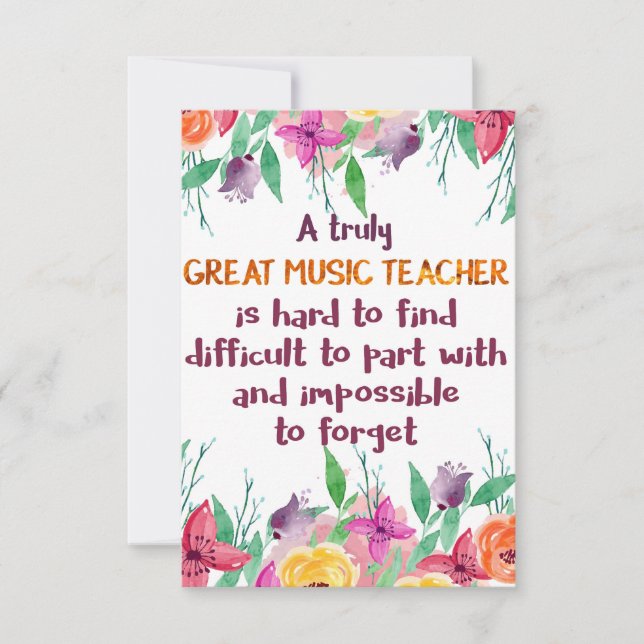 Music Teacher Classroom Decor Appreciation Gift Thank You Card (Front)