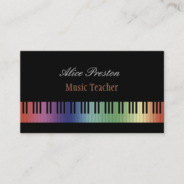 Music Teacher | Colourful Piano Business Card (Front)