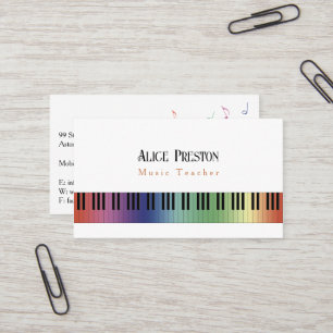 Music Teacher Colourful Piano Keys Business Card